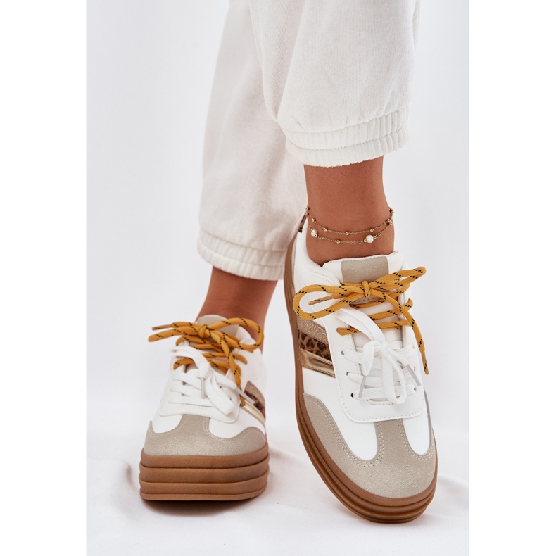 Dámské tenisky na platformě s dvojitým šněrovacím bílým leopardem