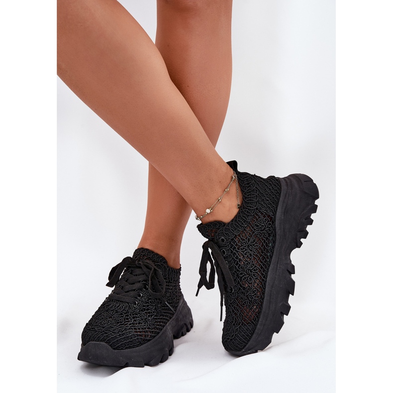 Dámské tenisky s háčkováním černým svrškem černá Dámské tenisky s háčkováním černým svrškem černá