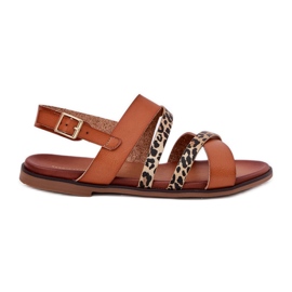 Ploché dámské sandály s Leopard Leopards Sergio Leone SK086H Camel Stripes hnědý