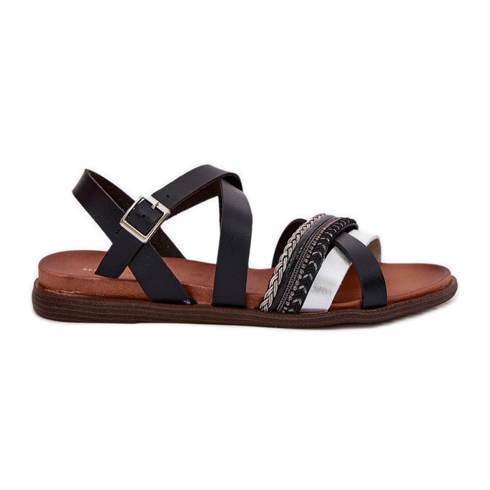 Dámské ploché sandály s pruhy Sergio Leone SK087H černá Dámské ploché sandály s pruhy Sergio Leone SK087H černá