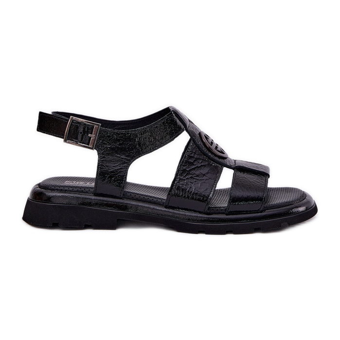 Dámské kožené sandály jsou valené s dekorativními detaily artiker 56c0691 černé černá Dámské kožené sandály jsou valené s dekorativními detaily artiker 56c0691 černé černá