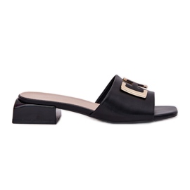 Vinceza Elegantní ženské pantofle na bloku se zlatým detailem Vincez 62229 Black černá