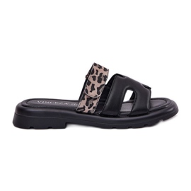 Dámské kožené žabky Vinceza 66769 Černý leopard