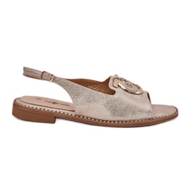 S.Barski Elegantní sandály s dekorací s plochým podpatkem S. Barski KV51-003 Zlato zlatý S.Barski Elegantní sandály s dekorací s plochým podpatkem S. Barski KV51-003 Zlato zlatý