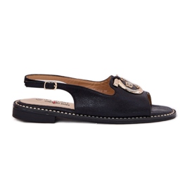 S.Barski Elegantní sandály s ozdobou s plochým podpatkem S. Barski KV51-003 Černá S.Barski Elegantní sandály s ozdobou s plochým podpatkem S. Barski KV51-003 Černá