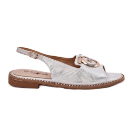 S.Barski Elegantní sandály s plochým podpatkem S. Barski KV51-003 Silver stříbro