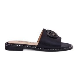 S.Barski Dámské žabky na podpatky s dekorativními KV51-007 Black Detail Black černý