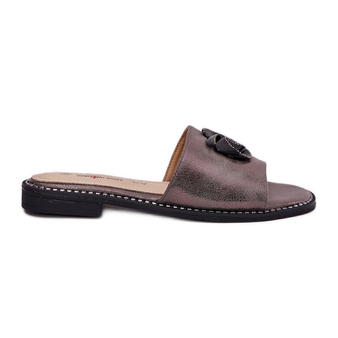 S.Barski Dámské žabky na podpatky s dekorativními detaily grafitu KV51-007 stříbrný S.Barski Dámské žabky na podpatky s dekorativními detaily grafitu KV51-007 stříbrný