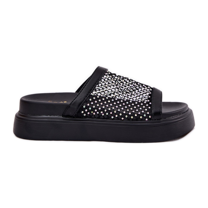 S.Barski Zdobené dámské žabky na plošině s Mesh S. Barski My51-016 Black černá