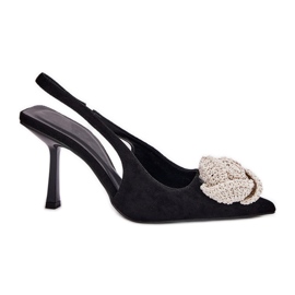 Vysoké podpatky s dekorací Eco Suede Black černá