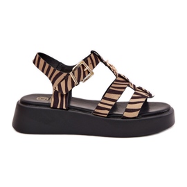 Dámské sandály na platformě se zlatým detailem béžové černé zebry béžový