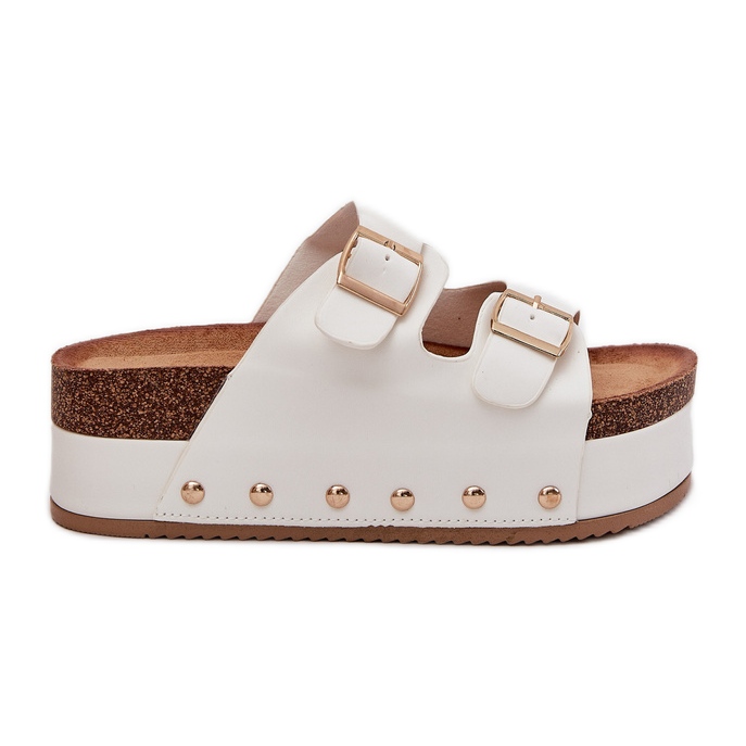 Dámské žabky s spony na masivní platformě bílé bílý Dámské žabky s spony na masivní platformě bílé bílý