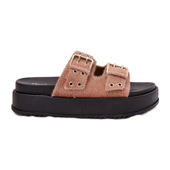 Dámské žabky se zlatými sponami na platformě Beige růžový