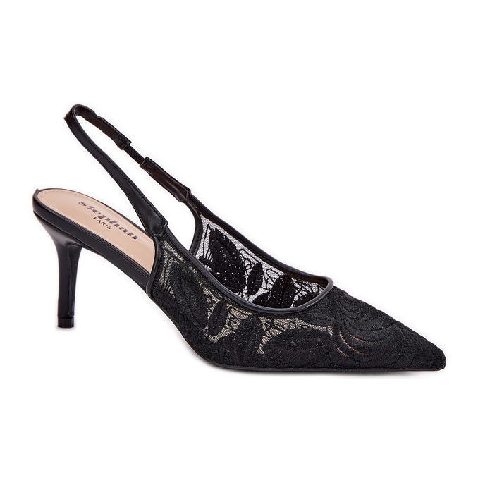 Krajkové podpatky sandály s otevřenou patou černou černá Krajkové podpatky sandály s otevřenou patou černou černá