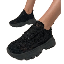 Black Openwork tenisky na platformě černá