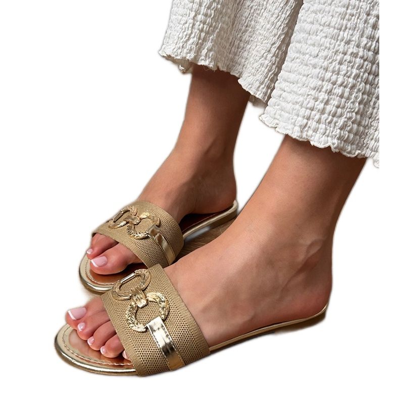 Zlaté žabky se zlatou dekorací na pásu zlatý Zlaté žabky se zlatou dekorací na pásu zlatý