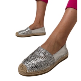 Stříbrné otevřené práce espadrilles na platformě stříbro