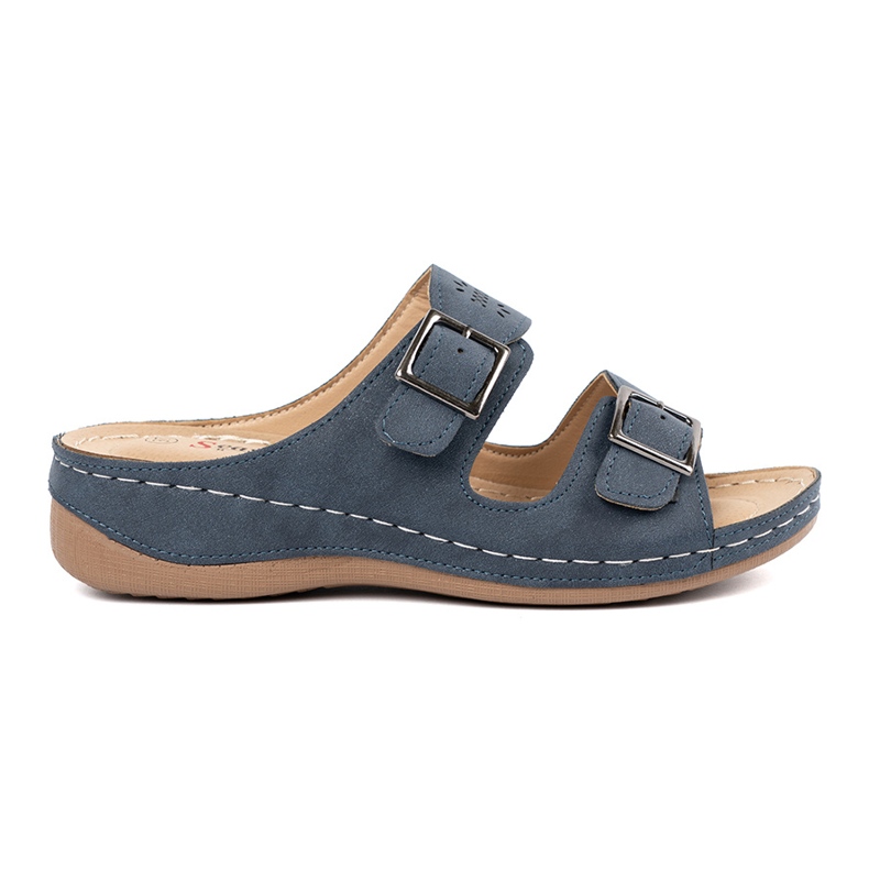 Seastar Pantofle na nízkém klínu s modrými spony