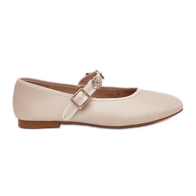 Dámské baleríny s pásem a zlatými kolíky béžové béžový Dámské baleríny s pásem a zlatými kolíky béžové béžový