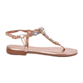 Dámské sandály s plochou s krystaly růžového zlata zlatý
