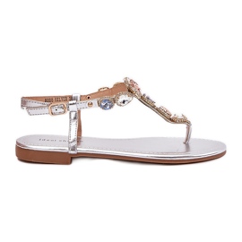 Dámské sandály s plochou se stříbrnými krystaly Dámské sandály s plochou se stříbrnými krystaly