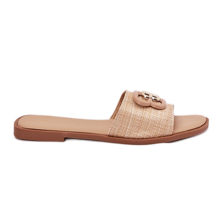 Ploché dámské žabky s ozdobnými detaily béžové béžový