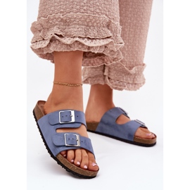 Dámské žabky na Cork Platform Blue Buckles modrý