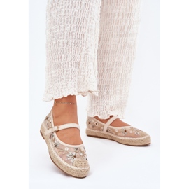 Mesh espadrilles s výšivkou na béžové platformě béžový