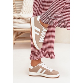 Dámské tenisky sportovní boty s ekologickou koženou tmavou pohled béžový