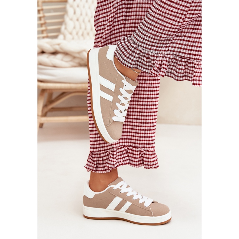 Dámské tenisky sportovní boty s ekologickou koženou tmavou pohled béžový