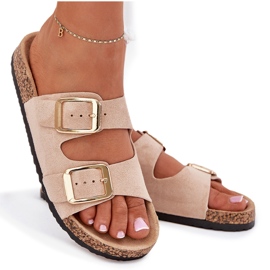 EVento Dámské žabky s ekologickými semišovými zlatými béžovými sponami EVento Dámské žabky s ekologickými semišovými zlatými béžovými sponami