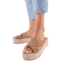 Brown Espadrilles s pruhy na platformě hnědý