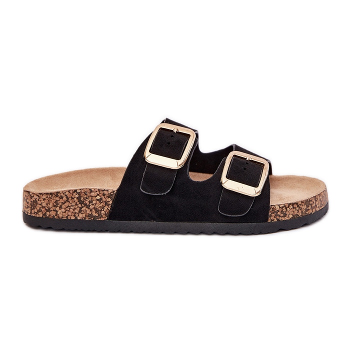 Dámské žabky s ekologickými semišovými zlatými spony černé spony černá Dámské žabky s ekologickými semišovými zlatými spony černé spony černá