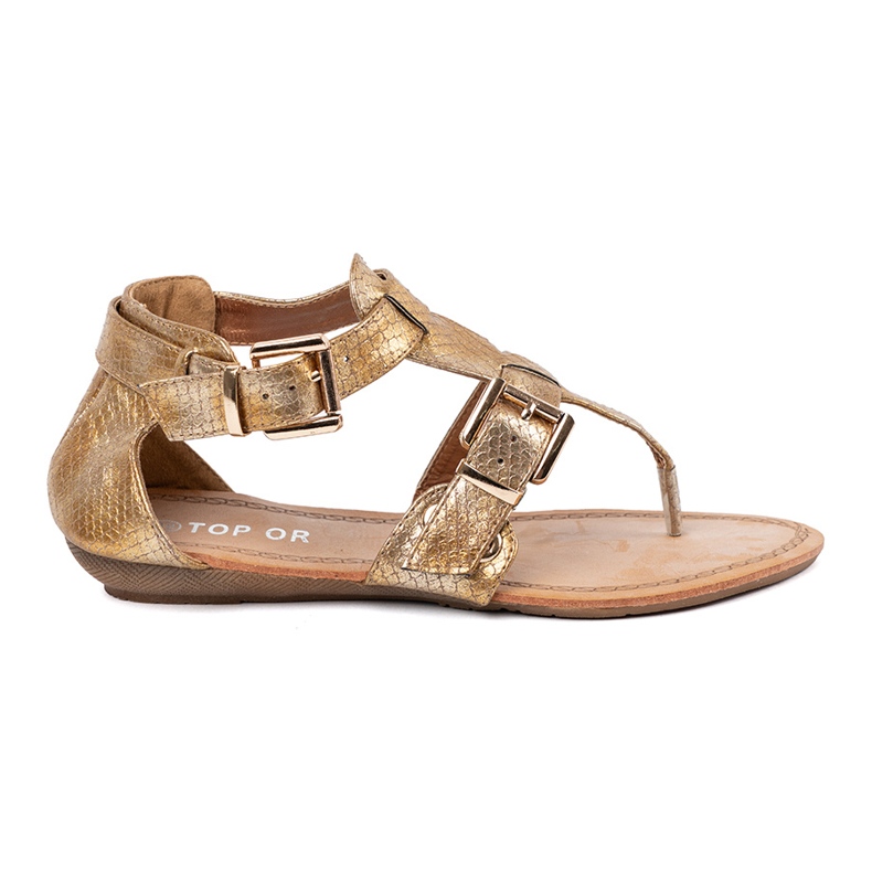 Zlaté sandály ve stylu japonštiny s přezky zlatý Zlaté sandály ve stylu japonštiny s přezky zlatý
