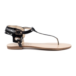 Černé ploché sandály ve stylu japonštiny černý