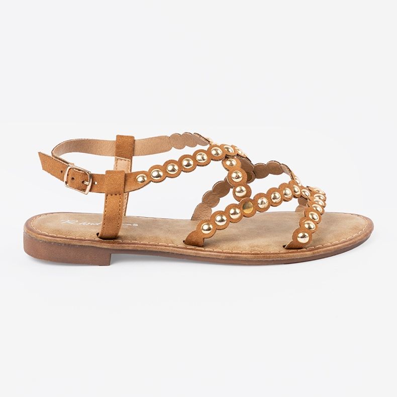 Karamelové ploché sandály s cvočky béžový Karamelové ploché sandály s cvočky béžový