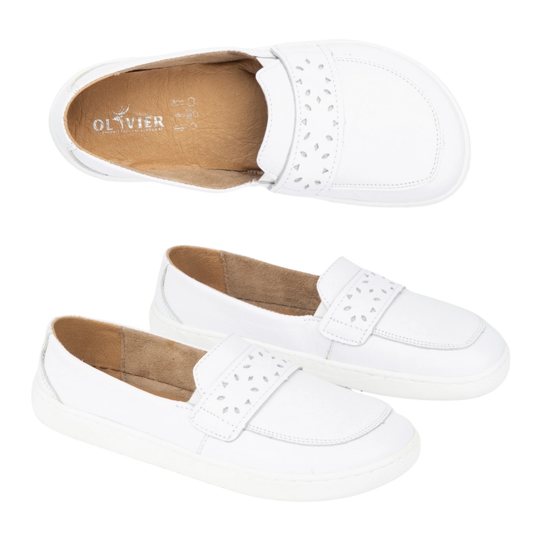 Olivier Dámské bosé bosé Inga mokasíny s širokou přední polskou bílou bílý Olivier Dámské bosé bosé Inga mokasíny s širokou přední polskou bílou bílý