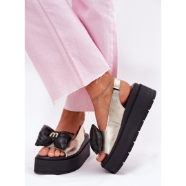 CheBello Dámské kožené sandály na plošině s Cheello 4641 Gold and Black zlatý CheBello Dámské kožené sandály na plošině s Cheello 4641 Gold and Black zlatý