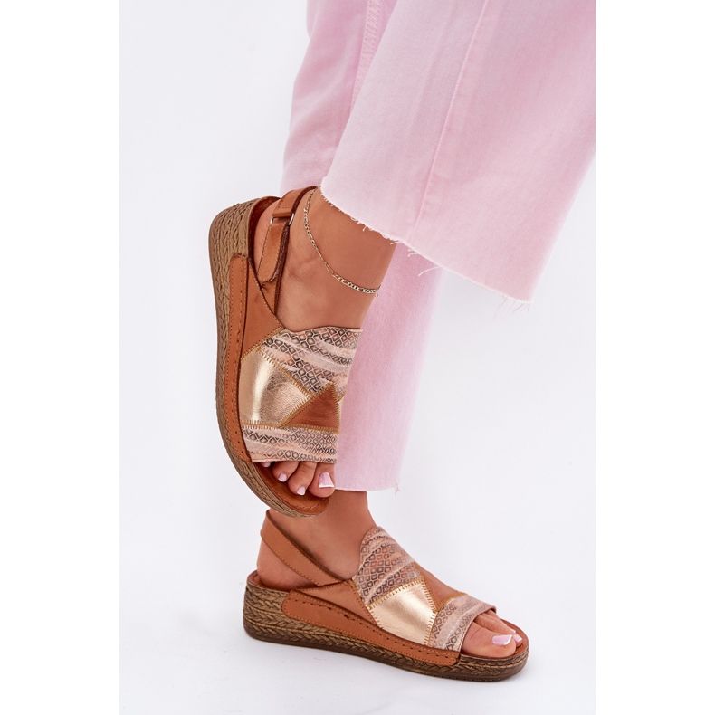 Dámské kožené sandály s klínem s Maciejka Braid L7067-29 Brown hnědý