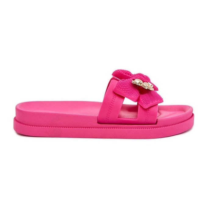 Dámské žabky s lukem a zlatou brožkou Fuchsia růžový Dámské žabky s lukem a zlatou brožkou Fuchsia růžový