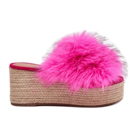 Dámské klíny s klínem s kožešinou a cop fuchsia růžový