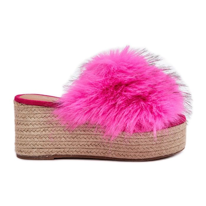 Dámské klíny s klínem s kožešinou a cop fuchsia růžový
