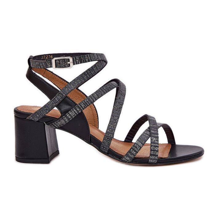 Dámské kožené sandály s pruhy na Maciejka Post 06969-01 Black černá