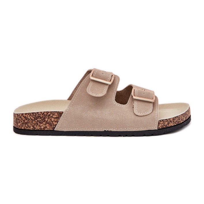 Boto Dámské pantofle se zlatými svorkami a šití béžové luner béžový Boto Dámské pantofle se zlatými svorkami a šití béžové luner béžový