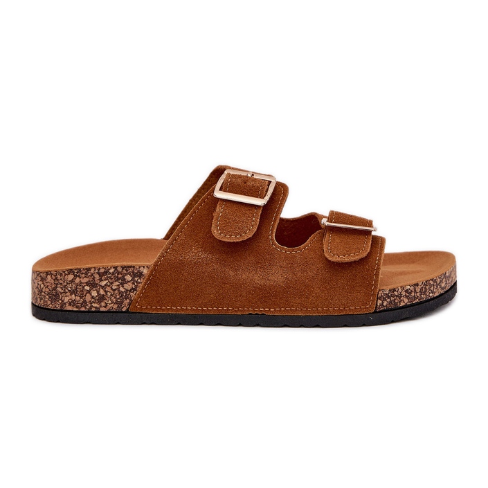 Boto Dámské žabky se zlatými svorkami a šití velblouda hnědý