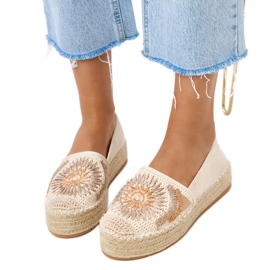 Beige Espadrilles s výšivkou na platformě Lorin béžový