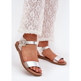 Boto Ploché podpatkové sandály ekologická kožená stříbrná kivara stříbrný