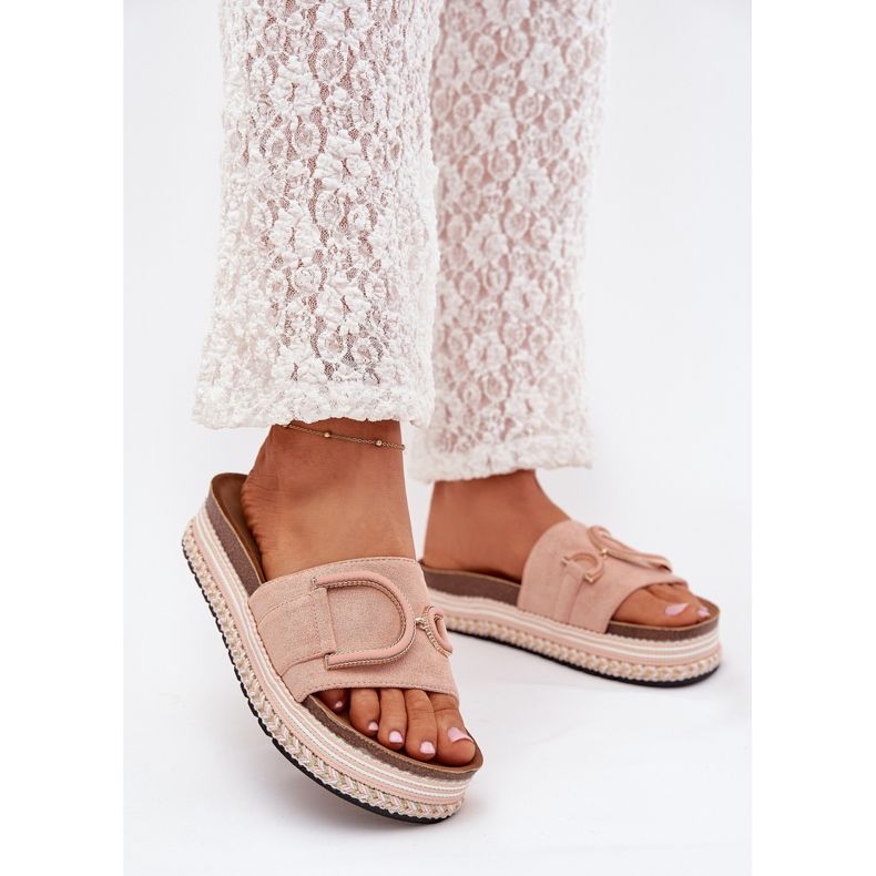 Boto Dámské žabky na platformě s ozdobou růžovou Daphira růžový Boto Dámské žabky na platformě s ozdobou růžovou Daphira růžový