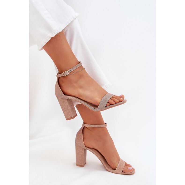 Boto Lesklé dámské sandály na post růžové kavina zlato zlatý