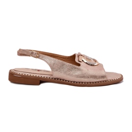Elegantní dámské sandály s dekorací s plochým podpatkem S.Barski KV51-003 Pink Gold zlatý